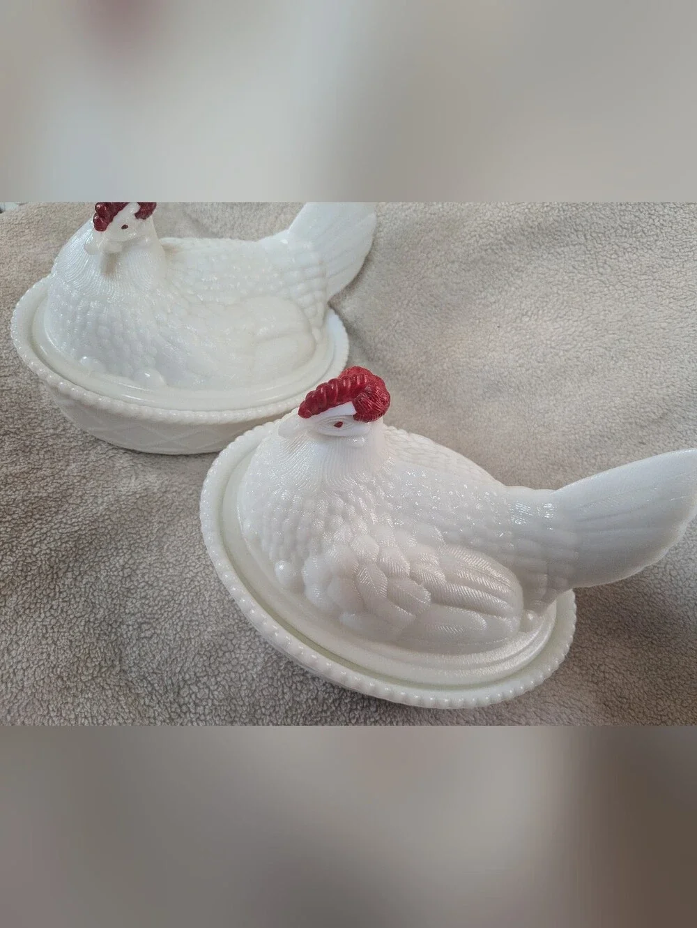 Westmoreland Vintage Chicken/Hen White Milk Glass Serving Dishes